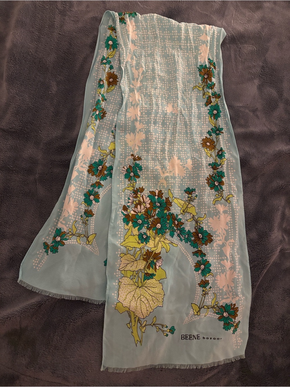 Vintage Beene bazaar Light Blue Floral Scarf